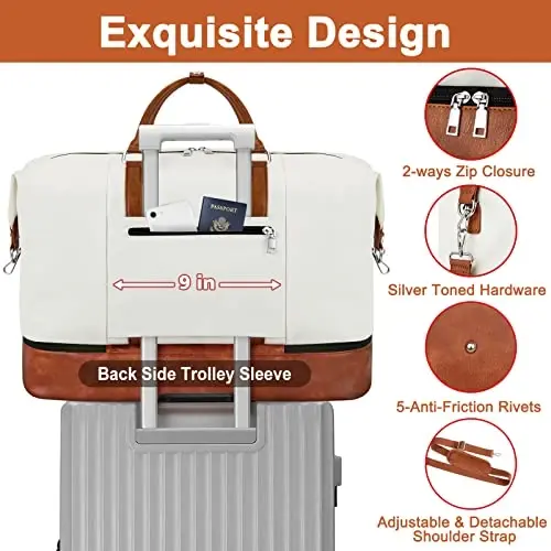 Travel Weekender Bag for Women, Overnight Bag with Shoe Compartment Oversized Travel Duffel Bag Carry On Tote 21