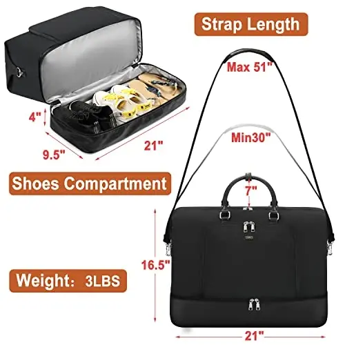 Travel Weekender Bag for Women, Overnight Bag with Shoe Compartment Oversized Travel Duffel Bag Carry On Tote 21
