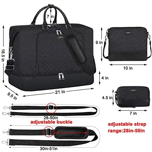 Travel Weekender Bag for Women, Overnight Bag with Shoe Compartment Oversized Travel Duffel Bag Carry On Tote 21