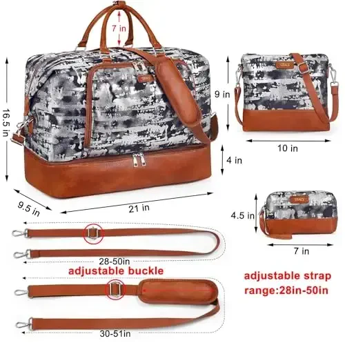 Travel Weekender Bag for Women, Overnight Bag with Shoe Compartment Oversized Travel Duffel Bag Carry On Tote 21