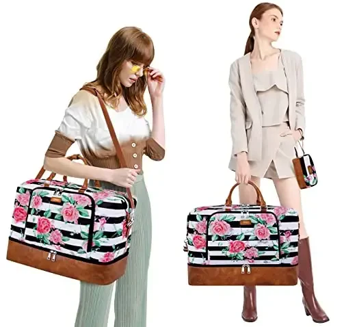 Travel Weekender Bag for Women, Overnight Bag with Shoe Compartment Oversized Travel Duffel Bag Carry On Tote 21