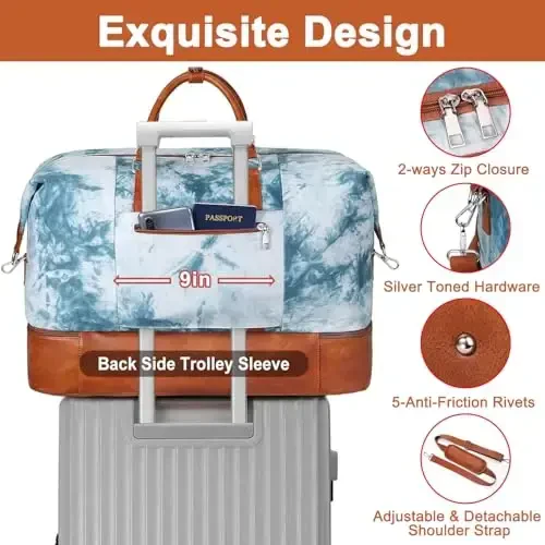 Travel Weekender Bag for Women, Overnight Bag with Shoe Compartment, Oversized Travel Duffel Bag Carry On Tote with Trolley Sleeve 21
