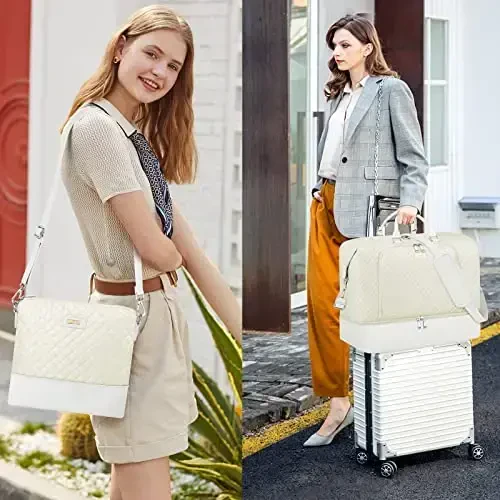 Travel Weekender Bag for Women, Overnight Bag with Shoe Compartment, Oversized Travel Duffel Bag Carry On Tote with Trolley Sleeve 21