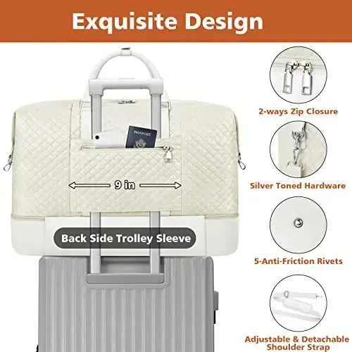 Travel Weekender Bag for Women, Overnight Bag with Shoe Compartment, Oversized Travel Duffel Bag Carry On Tote with Trolley Sleeve 21