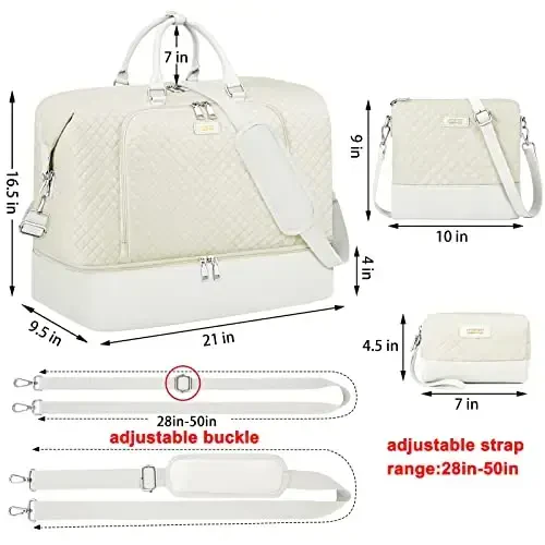 Travel Weekender Bag for Women, Overnight Bag with Shoe Compartment, Oversized Travel Duffel Bag Carry On Tote with Trolley Sleeve 21