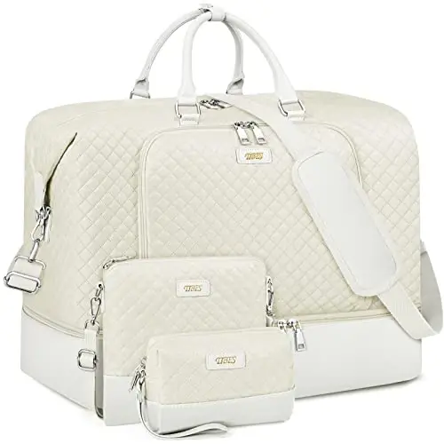 Travel Weekender Bag for Women, Overnight Bag with Shoe Compartment, Oversized Travel Duffel Bag Carry On Tote with Trolley Sleeve 21