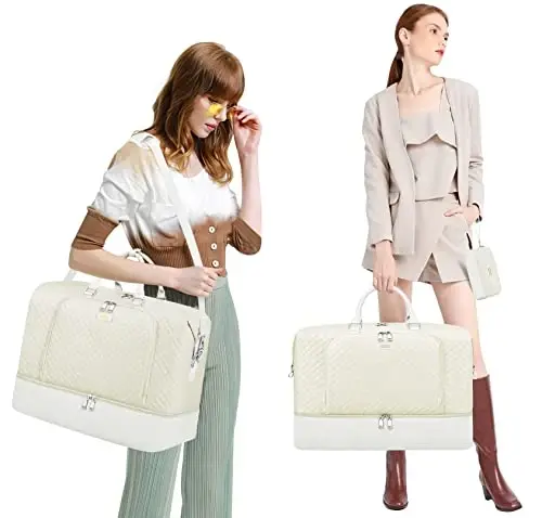 Travel Weekender Bag for Women, Overnight Bag with Shoe Compartment, Oversized Travel Duffel Bag Carry On Tote with Trolley Sleeve 21
