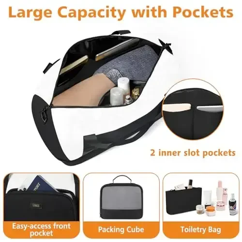 Travel Weekender Bag for Women, Overnight Bag with Shoe Compartment, Oversized Travel Duffel Bag Carry On Tote with Trolley Sleeve 21