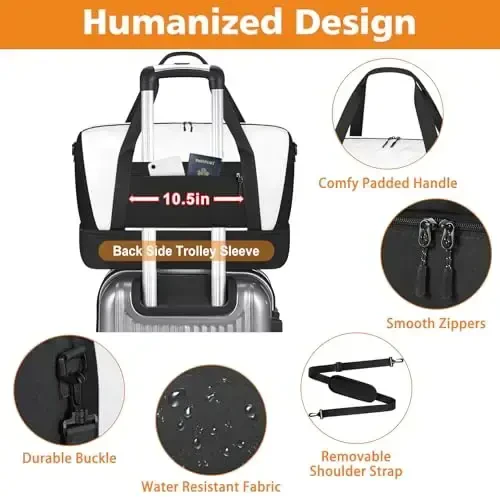 Travel Weekender Bag for Women, Overnight Bag with Shoe Compartment, Oversized Travel Duffel Bag Carry On Tote with Trolley Sleeve 21