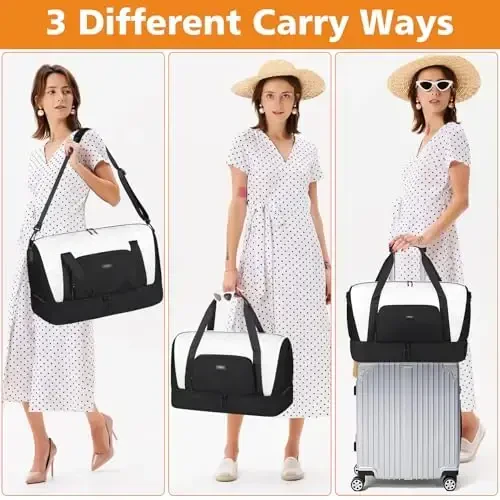 Travel Weekender Bag for Women, Overnight Bag with Shoe Compartment, Oversized Travel Duffel Bag Carry On Tote with Trolley Sleeve 21