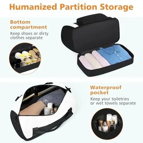 Travel Weekender Bag for Women, Overnight Bag with Shoe Compartment, Oversized Travel Duffel Bag Carry On Tote with Trolley Sleeve 21
