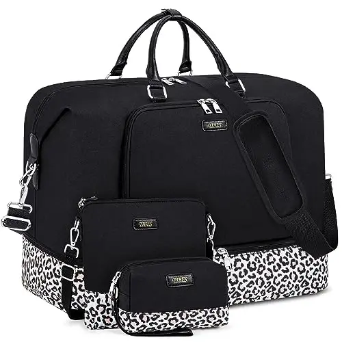 Travel Weekender Bag for Women, Overnight Bag with Shoe Compartment, Oversized Travel Duffel Bag Carry On Tote with Trolley Sleeve 21