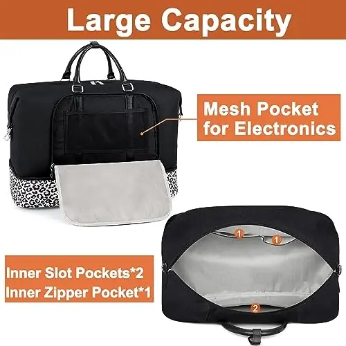 Travel Weekender Bag for Women, Overnight Bag with Shoe Compartment, Oversized Travel Duffel Bag Carry On Tote with Trolley Sleeve 21