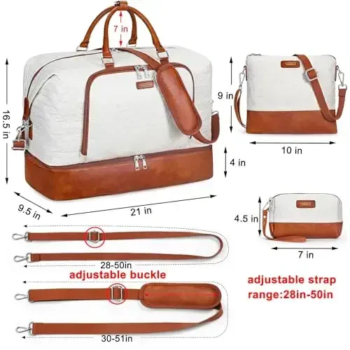 Travel Weekender Bag for Women, Overnight Bag with Shoe Compartment, Oversized Travel Duffel Bag Carry On Tote with Trolley Sleeve 21