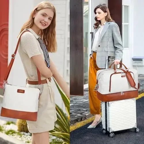 Travel Weekender Bag for Women, Overnight Bag with Shoe Compartment, Oversized Travel Duffel Bag Carry On Tote with Trolley Sleeve 21