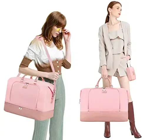 Travel Weekender Bag for Women, Overnight Bag with Shoe Compartment, Oversized Travel Duffel Bag Carry On Tote with Trolley Sleeve 21