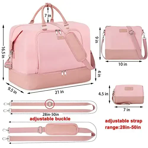 Travel Weekender Bag for Women, Overnight Bag with Shoe Compartment, Oversized Travel Duffel Bag Carry On Tote with Trolley Sleeve 21