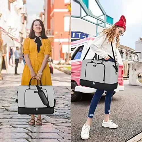 Travel Weekender Bag for Women, Overnight Bag with Shoe Compartment, Oversized Travel Duffel Bag Carry On Tote with Trolley Sleeve 21