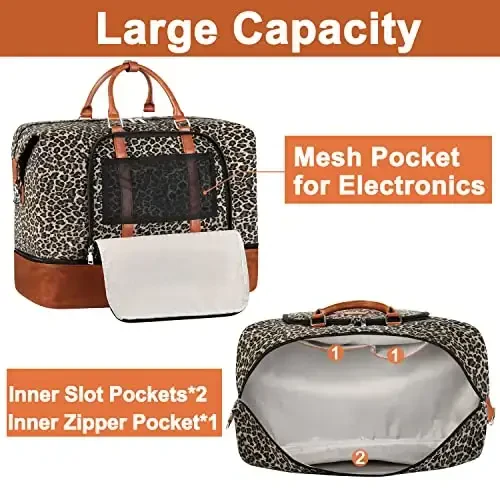 Travel Weekender Bag for Women, Overnight Bag with Shoe Compartment, Oversized Travel Duffel Bag Carry On Tote with Trolley Sleeve 21