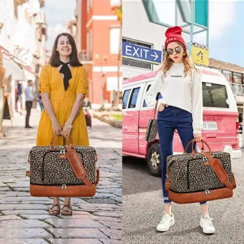 Travel Weekender Bag for Women, Overnight Bag with Shoe Compartment, Oversized Travel Duffel Bag Carry On Tote with Trolley Sleeve 21