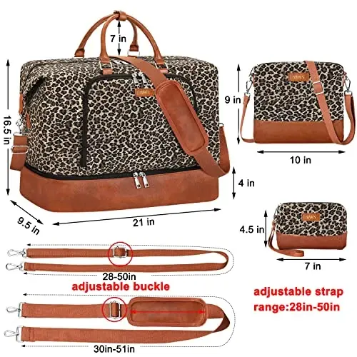 Travel Weekender Bag for Women, Overnight Bag with Shoe Compartment, Oversized Travel Duffel Bag Carry On Tote with Trolley Sleeve 21