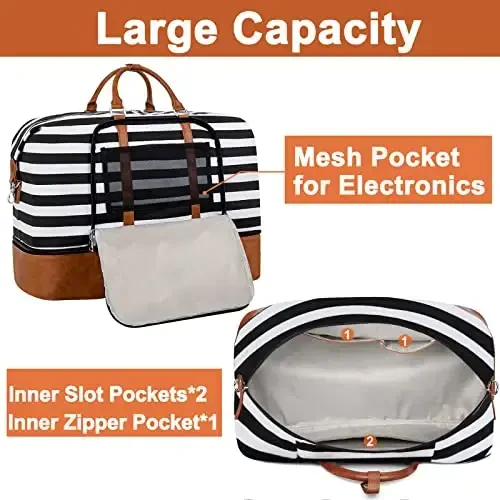 Travel Weekender Bag for Women, Overnight Bag with Shoe Compartment, Oversized Travel Duffel Bag Carry On Tote with Trolley Sleeve 21