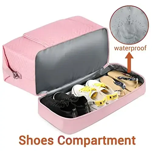 Travel Weekender Bag for Women, Overnight Bag with Shoe Compartment, Oversized Travel Duffel Bag Carry On Tote with Trolley Sleeve 21