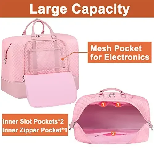 Travel Weekender Bag for Women, Overnight Bag with Shoe Compartment, Oversized Travel Duffel Bag Carry On Tote with Trolley Sleeve 21