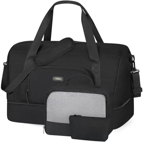 Travel Weekender Bag for Women, Overnight Bag with Shoe Compartment, Oversized Travel Duffel Bag Carry On Tote with Trolley Sleeve 21