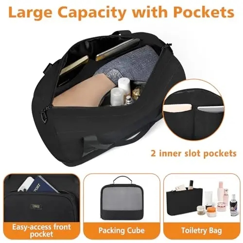 Travel Weekender Bag for Women, Overnight Bag with Shoe Compartment, Oversized Travel Duffel Bag Carry On Tote with Trolley Sleeve 21