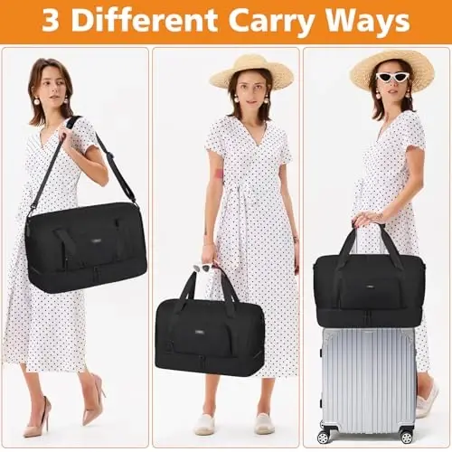 Travel Weekender Bag for Women, Overnight Bag with Shoe Compartment, Oversized Travel Duffel Bag Carry On Tote with Trolley Sleeve 21