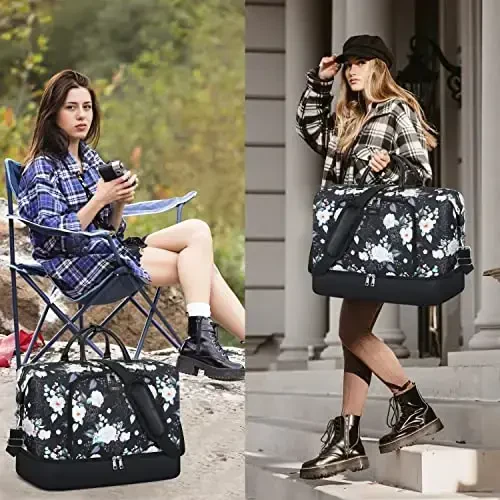 Travel Weekender Bag for Women, Overnight Bag with Shoe Compartment, Oversized Travel Duffel Bag Carry On Tote with Trolley Sleeve 21