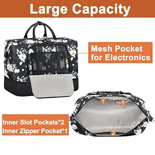 Travel Weekender Bag for Women, Overnight Bag with Shoe Compartment, Oversized Travel Duffel Bag Carry On Tote with Trolley Sleeve 21