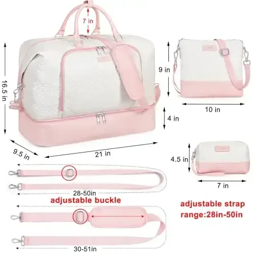 Travel Weekender Bag for Women, Overnight Bag with Shoe Compartment, Oversized Travel Duffel Bag Carry On Tote with Trolley Sleeve 21