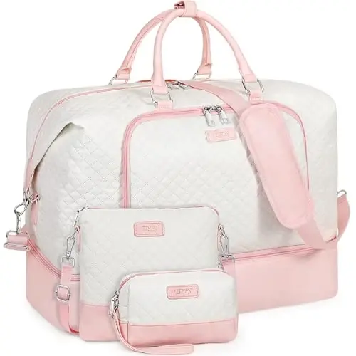 Travel Weekender Bag for Women, Overnight Bag with Shoe Compartment, Oversized Travel Duffel Bag Carry On Tote with Trolley Sleeve 21