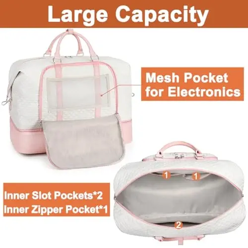 Travel Weekender Bag for Women, Overnight Bag with Shoe Compartment, Oversized Travel Duffel Bag Carry On Tote with Trolley Sleeve 21
