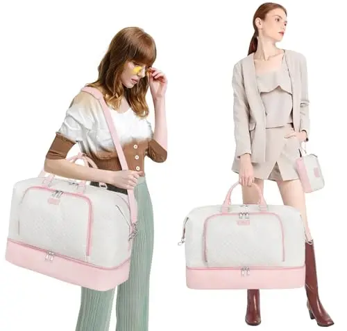Travel Weekender Bag for Women, Overnight Bag with Shoe Compartment, Oversized Travel Duffel Bag Carry On Tote with Trolley Sleeve 21