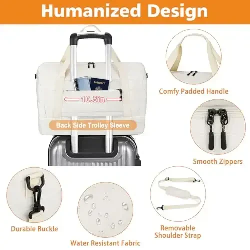 Travel Weekender Bag for Women, Overnight Bag with Shoe Compartment, Oversized Travel Duffel Bag Carry On Tote with Trolley Sleeve 21