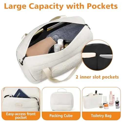 Travel Weekender Bag for Women, Overnight Bag with Shoe Compartment, Oversized Travel Duffel Bag Carry On Tote with Trolley Sleeve 21