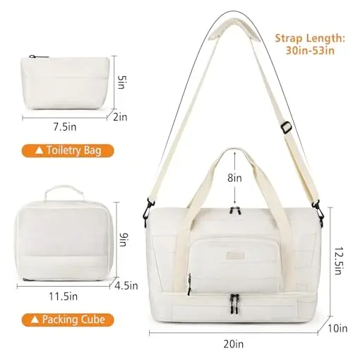 Travel Weekender Bag for Women, Overnight Bag with Shoe Compartment, Oversized Travel Duffel Bag Carry On Tote with Trolley Sleeve 21