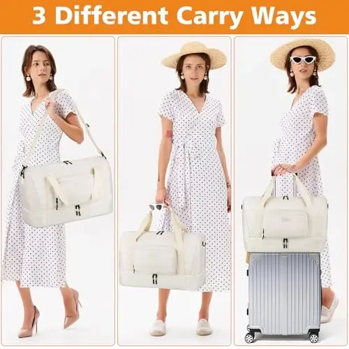 Travel Weekender Bag for Women, Overnight Bag with Shoe Compartment, Oversized Travel Duffel Bag Carry On Tote with Trolley Sleeve 21