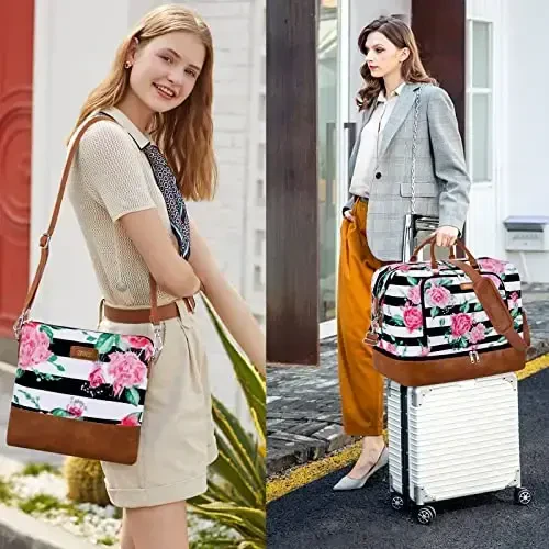 Travel Weekender Bag for Women, Overnight Bag with Shoe Compartment Oversized Travel Duffel Bag Carry On Tote 21