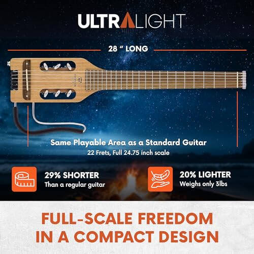 Traveler Guitar Ultra-Light Mahogany Nylon Gitara | Sökülebilir Uyluk Destekli Seyahat Gitarı | Tam 24 3/4