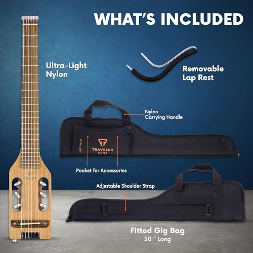 Traveler Guitar Ultra-Light Mahogany Nylon Gitara | Sökülebilir Uyluk Destekli Seyahat Gitarı | Tam 24 3/4