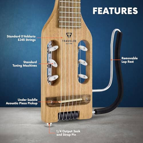 Traveler Guitar Ultra-Light Mahogany Nylon Guitar | Travel Guitar with Removable Lap Rest | Full 24 3/4