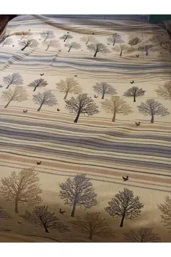 Tree of Life Pattern Printed 200x240 Cm. Double Size (KING) Single Pique - Blue-Blue - 1