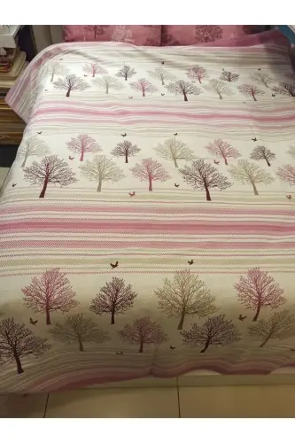 Tree of Life Pattern Printed 200x240 Cm. Double Size Single Pique - Pink-Pink - 3