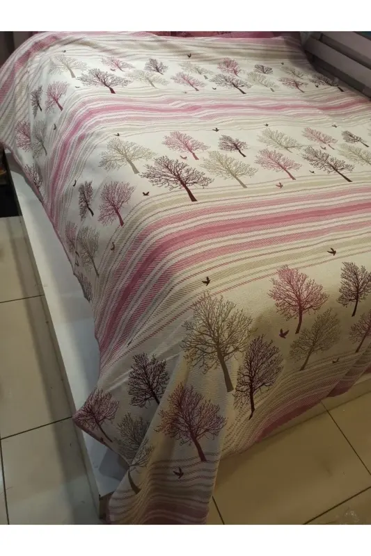 Tree of Life Pattern Printed 200x240 Cm. Double Size Single Pique - Pink-Pink - 5