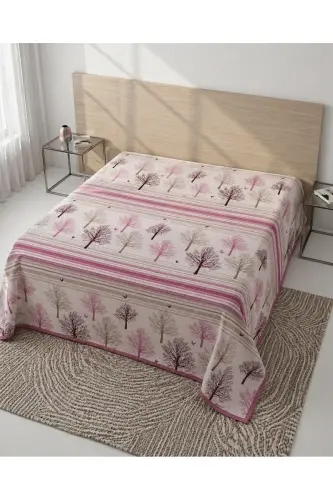 Tree of Life Pattern Printed 200x240 Cm. Double Size Single Pique - Pink-Pink - 7