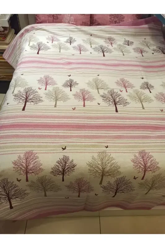 Tree of Life Patterned Printed 150x240 Cm. Single Size Single Pique - Pink-Pink - 2